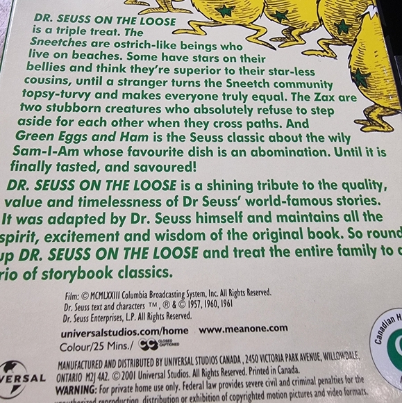 Vintage Dr. Suess 'ON THE LOOSE' The Sneetches •The Zax • Green Eggs & Ham VHS - Picture 3 of 4